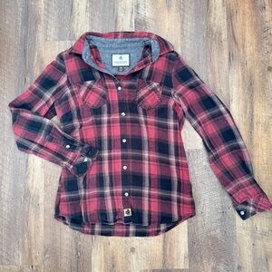 Legendary Whitetails Shirt Womens Small Red Plaid Buck Camp Flannel Cotton